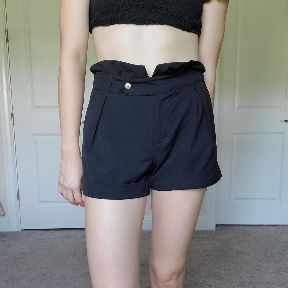 Ruffled Hem Black Shorts